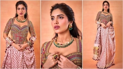 Bhumi Pednekar is known for her experimental style, and her latest saree look is no exception. She wore a vibrant sweetheart-neckline blouse paired with a red and white polka dot saree, (Instagram) Bhumi Pednekar is known for her experimental style, and her latest saree look is no exception. She wore a vibrant sweetheart-neckline blouse paired with a red and white polka dot saree, (Instagram)