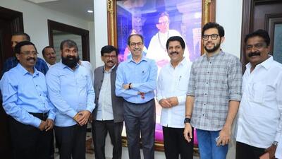 Chandrakant Mokate (centre) seen with Shiv Sena (UBT) leaders. (HT PHOTO)