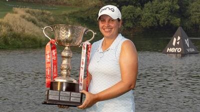 England’s Liz Young after winning the Hero Women’s Indian Open golf at the DLF Golf and Country Club on Sunday. (LET) England’s Liz Young after winning the Hero Women’s Indian Open golf at the DLF Golf and Country Club on Sunday. (LET)