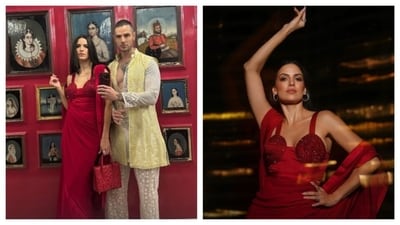 Natasa Stankovic wore a red saree for a Diwali party; she was joined by her friend Aleksandar Alex. (Instagram/Natasa Stankovic) Natasa Stankovic wore a red saree for a Diwali party; she was joined by her friend Aleksandar Alex. (Instagram/Natasa Stankovic)