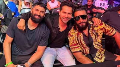 Varun Dhawan, Aditya Roy Kapur and Ranveer Singh pose together at an event in the UAE. Varun Dhawan, Aditya Roy Kapur and Ranveer Singh pose together at an event in the UAE.