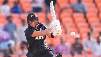 Sophie Devine of New Zealand in action during the second women’s ODI against India in Ahmedabad on Sunday. (BCCI) Sophie Devine of New Zealand in action during the second women’s ODI against India in Ahmedabad on Sunday. (BCCI)
