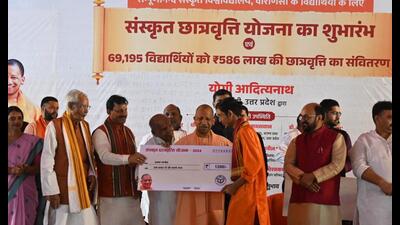 UP CM Yogi Adityanath during the launch of Sanskrit scholarship scheme at SSU in Varanasi. (HT photo) UP CM Yogi Adityanath during the launch of Sanskrit scholarship scheme at SSU in Varanasi. (HT photo)