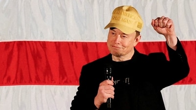 Tesla CEO and X owner Elon Musk, who supports Republican presidential nominee former U.S. President Donald Trump, gestures as he speaks about voting during an America PAC Town Hall in Folsom, Pennsylvania, U.S., October 17, 2024. (Rachel Wisniewski/Reuters)