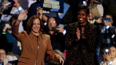 Michelle Obama endorses Kamala Harris in fiery speech at Michigan rally (Photo by JEFF KOWALSKY / AFP) (AFP)