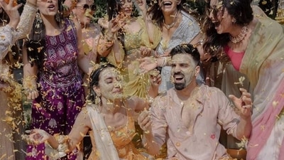 Surbhi Jyoti and Sumit Suri celebrated haldi ceremony with their close friends. Surbhi Jyoti and Sumit Suri celebrated haldi ceremony with their close friends.