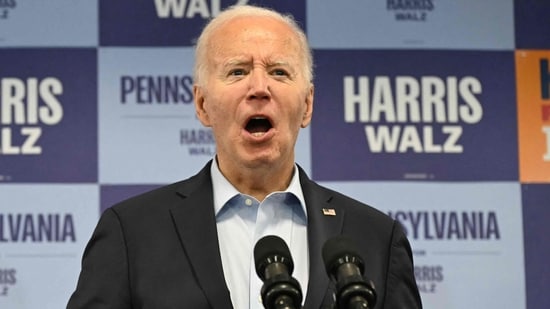 US President Joe Biden speaks during a Laborers' International Union of North America (LiUNA) "Get Out the Vote" kick-off event in Pittsburgh, Pennsylvania, on October 26, 2024. (Photo by ANDREW CABALLERO-REYNOLDS / AFP) (AFP)