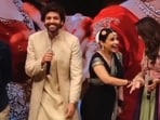 Kartik Aaryan with his co-stars Vidya Balan and Madhuri Dixit Kartik Aaryan with his co-stars Vidya Balan and Madhuri Dixit
