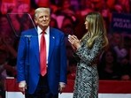 Former US First Lady Melania Trump applauds her husband former US President and Republican presidential candidate Donald Trump after he spoke at a campaign rally at Madison Square Garden in New York, October 27, 2024. 
