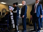 U.S. President Joe Biden queues to vote in the 2024 presidential election, in New Castle, Delaware, U.S., October 28, 2024. REUTERS/Craig Hudson