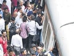 Commuters crowd at Bandra railway station. (Photo by Vijayanand Gupta/ Hindustan Times) (Hindustan Times)