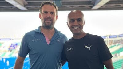 Moritz Furste (L) and Deepak Raj at the Major Dhyan Chand National Stadium. (HT) Moritz Furste (L) and Deepak Raj at the Major Dhyan Chand National Stadium. (HT)