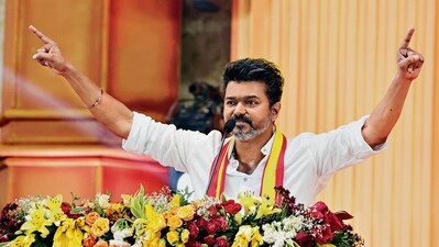 Actor-turned-politician Vijay addresses the rally at Vikravandi in Villupuram on Sunday. (ANI) Actor-turned-politician Vijay addresses the rally at Vikravandi in Villupuram on Sunday. (ANI)