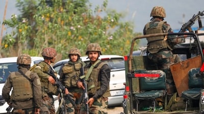 Army personnel keep vigil near the site after terrorists fired at an ambulance that was part of an Army convoy passing through a village near the Line of Control (LoC) in J&K's Akhnoor sector, in Jammu. (PTI) Army personnel keep vigil near the site after terrorists fired at an ambulance that was part of an Army convoy passing through a village near the Line of Control (LoC) in J&K's Akhnoor sector, in Jammu. (PTI)