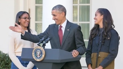 Former US President Barack Obama with daughters Sasha and Malia. (NURPHOTO VIA GETTY IMAGES) Former US President Barack Obama with daughters Sasha and Malia. (NURPHOTO VIA GETTY IMAGES)