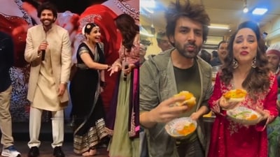 Kartik Aaryan with his co-stars Vidya Balan and Madhuri Dixit Kartik Aaryan with his co-stars Vidya Balan and Madhuri Dixit