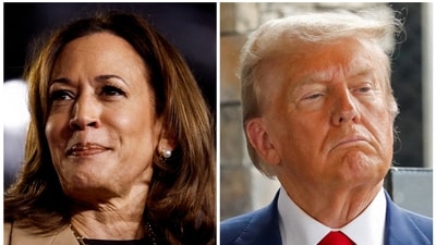 Democratic Vice President Kamala Harris and Republican opponent former U.S. President Donald Trump are seen in a combination of file photographs taken in Chandler, Arizona, U.S., October 10, 2024 and in Evans, Georgia, U.S., October 4, 2024. (Evelyn Hockstein, Octavio Jones/Reuters)