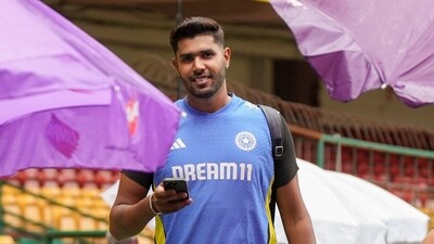 India's Harshit Rana at the M Chinnaswamy Stadium amid rains rains, ahead of the first test match between India and New Zealand, in Bengaluru, Karnataka, Tuesday, Oct 15 (PTI) India's Harshit Rana at the M Chinnaswamy Stadium amid rains rains, ahead of the first test match between India and New Zealand, in Bengaluru, Karnataka, Tuesday, Oct 15 (PTI)