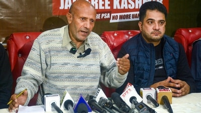 Awami Ittehad Party (AIP) chief Sheikh Abdul Rashid, popularly known as Engineer Rashid, addresses a press conference, in Srinagar (PTI) Awami Ittehad Party (AIP) chief Sheikh Abdul Rashid, popularly known as Engineer Rashid, addresses a press conference, in Srinagar (PTI)