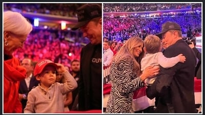 Elon Musk arrived for the star-studded rally at Madison Square Garden in New York City on Sunday with his mother Maye Musk and son X Æ A-Xii, who was pictured holding up a Trump Vance sign that also bore his father's name. (X) Elon Musk arrived for the star-studded rally at Madison Square Garden in New York City on Sunday with his mother Maye Musk and son X Æ A-Xii, who was pictured holding up a Trump Vance sign that also bore his father's name. (X)