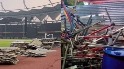 The JLN Stadium has been left in a mess after a concert. The JLN Stadium has been left in a mess after a concert.