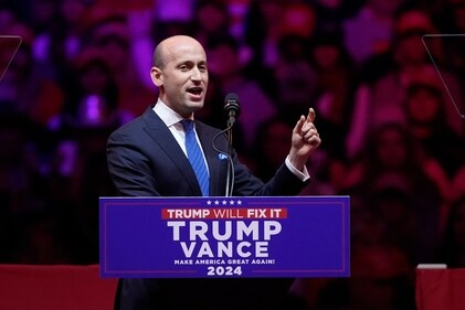 Stephen Miller speaks before Republican presidential nominee former President Donald Trump at a campaign rally at Madison Square Garden, Sunday, Oct. 27, 2024, in New York. (AP) Stephen Miller speaks before Republican presidential nominee former President Donald Trump at a campaign rally at Madison Square Garden, Sunday, Oct. 27, 2024, in New York. (AP)