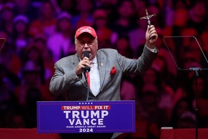 David Rem speaks before Republican presidential nominee former President Donald Trump at a campaign rally at Madison Square Garden, Sunday, Oct. 27, 2024, in New York. (AP) David Rem speaks before Republican presidential nominee former President Donald Trump at a campaign rally at Madison Square Garden, Sunday, Oct. 27, 2024, in New York. (AP)