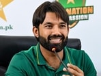Newly appointed white-ball skipper Mohammad Rizwan addresses a press conference. (Photo by Arif ALI / AFP) Newly appointed white-ball skipper Mohammad Rizwan addresses a press conference. (Photo by Arif ALI / AFP)