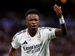 Real Madrid's Vinicius Junior reacts during the LaLiga match against FC Barcelona - Santiago Bernabeu, Madrid, Spain