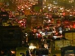 Massive traffic Jam at Ghazipur in East Delhi on October 29, 2024.