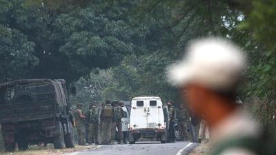 Army jawans near the site of the encounter between security forces and terrorists. (PTI photo) Army jawans near the site of the encounter between security forces and terrorists. (PTI photo)