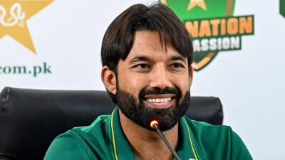 Newly appointed white-ball skipper Mohammad Rizwan addresses a press conference. (Photo by Arif ALI / AFP) (AFP) Newly appointed white-ball skipper Mohammad Rizwan addresses a press conference. (Photo by Arif ALI / AFP) (AFP)