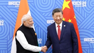 Chinese President Xi Jinping and Indian Prime Minister Narendra Modi meet on the sidelines of the BRICS summit in Kazan, Russia on October 23, 2024. (REUTERS) Chinese President Xi Jinping and Indian Prime Minister Narendra Modi meet on the sidelines of the BRICS summit in Kazan, Russia on October 23, 2024. (REUTERS)