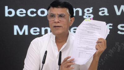 Congress leader Pawan Khera addresses a press conference on Tuesday on the alleged SEBI controversy. (PTI Photo) Congress leader Pawan Khera addresses a press conference on Tuesday on the alleged SEBI controversy. (PTI Photo)