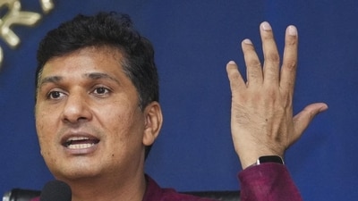 Delhi Minister and AAP leader Saurabh Bharadwaj at the press conference on Monday. (PTI) Delhi Minister and AAP leader Saurabh Bharadwaj at the press conference on Monday. (PTI)