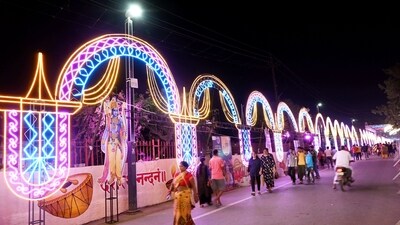 Ayodhya: An illuminated street at 'Naya Ghat' ahead of the Diwali festival (PTI)