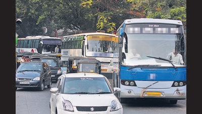 The violations committed by the bus owners/operators included breach of permit condition, carrying commercial goods in tourist buses, expiry of vehicle fitness certificates and not displaying driver badges. (HT PHOTO) The violations committed by the bus owners/operators included breach of permit condition, carrying commercial goods in tourist buses, expiry of vehicle fitness certificates and not displaying driver badges. (HT PHOTO)