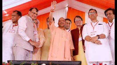 Uttar Pradesh CM Yogi Adityanath and other BJP leaders at an event in Meerut on October 29. (HT photo) Uttar Pradesh CM Yogi Adityanath and other BJP leaders at an event in Meerut on October 29. (HT photo)