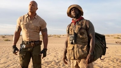 Dwayne Johnson and Kevin Hart in a still from Jumanji: The Next Level.