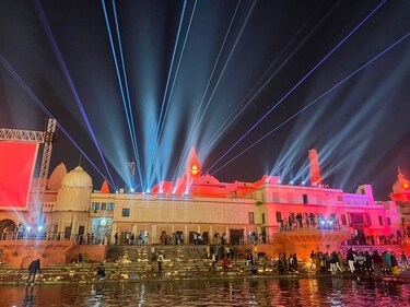 Lighting at Ram Ki Paidi, Ayodhya (Photo: PTI) Lighting at Ram Ki Paidi, Ayodhya (Photo: PTI)
