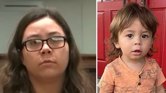 Georgia mom Leilani Simon (L) sobs after being found guilty of 20-month-old son Quinton Simon's (R) murder (COURT TV screenshot/YouTube, FBI Atlanta)
