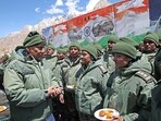 Defence Minister Rajnath Singh interacts with the Armed Forces personnel deployed in Siachen Ladakh.