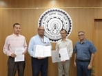 In the picture (Left to Right): Sanjiv Kumar, Registrar, CRIS, GVL Satya Kumar, Managing Director, CRIS, Prof. Preeti Ranjan Panda, Dean Corporate Relations, and Prof. Naresh Bhatnagar, Dean Research and Development.