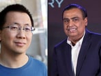 ByteDance founder Zhang Yiming (L) and Reliance Industries Chairman Mukesh Ambani (R).