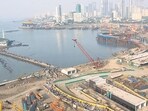 A file photo of Coastal Road Project construction site near Haji Ali. (Photo by Anshuman Poyrekar/ Hindustan Times) (Anshuman Poyrekar/HT PHOTO)