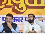 Maharashtra Chief Minister Eknath Shinde (C), state Deputy Chief Ministers Devendra Fadnavis (L) and Ajit Pawar during a press conference, in Mumbai. (File) Maharashtra Chief Minister Eknath Shinde (C), state Deputy Chief Ministers Devendra Fadnavis (L) and Ajit Pawar during a press conference, in Mumbai. (File)