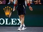 The legs of Russia's Andrey Rublev are pictured bleeding during his round of 32 match against Argentina's Francisco Cerundolo