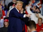 Republican presidential nominee, former President Donald Trump points at a campaign rally at The PPL Center on October 29, 2024 in Allentown, Pennsylvania.