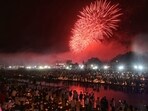 Fireworks light up the sky at Ram Ki Peri during the Deepotsav celebration in Ayodhya. (Deepak Gupta/ Hindustan Times)