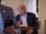 Former US President Donald Trump watching Vice President Kamala Harris' DNC speech in August.
